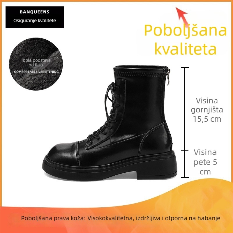 Ženske čizme Martin od prave kože, 2025 nova proljetno-jesenska linija, britski stil s debelim potplatom, kratke čizme za tanke noge, vitak izgled