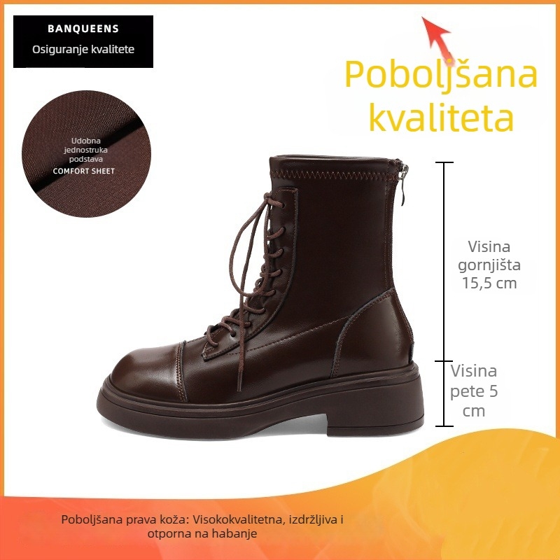 Ženske čizme Martin od prave kože, 2025 nova proljetno-jesenska linija, britski stil s debelim potplatom, kratke čizme za tanke noge, vitak izgled