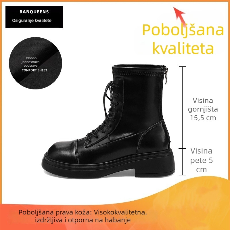 Ženske čizme Martin od prave kože, 2025 nova proljetno-jesenska linija, britski stil s debelim potplatom, kratke čizme za tanke noge, vitak izgled