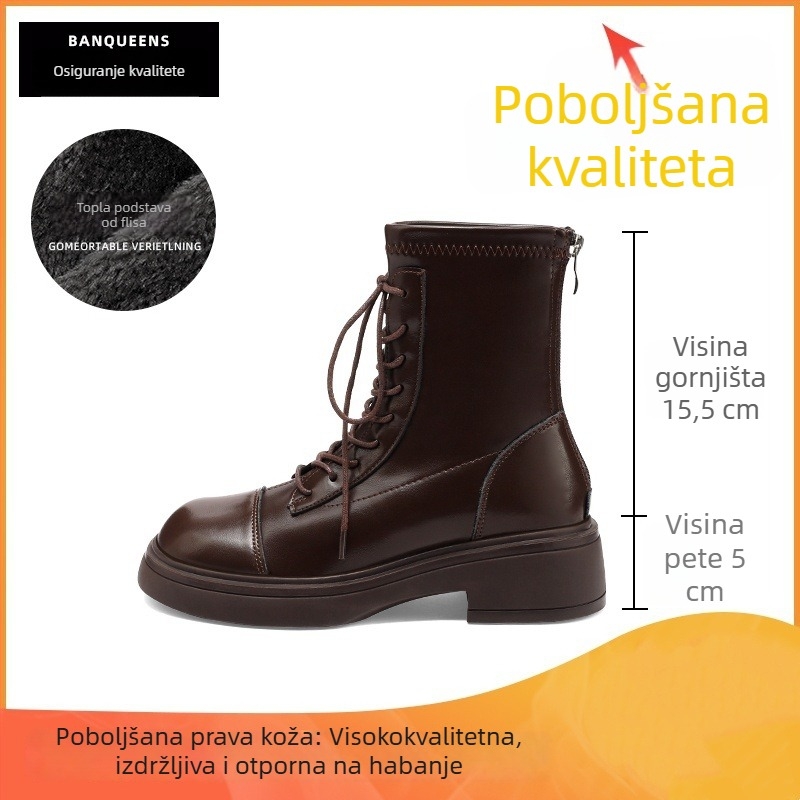 Ženske čizme Martin od prave kože, 2025 nova proljetno-jesenska linija, britski stil s debelim potplatom, kratke čizme za tanke noge, vitak izgled