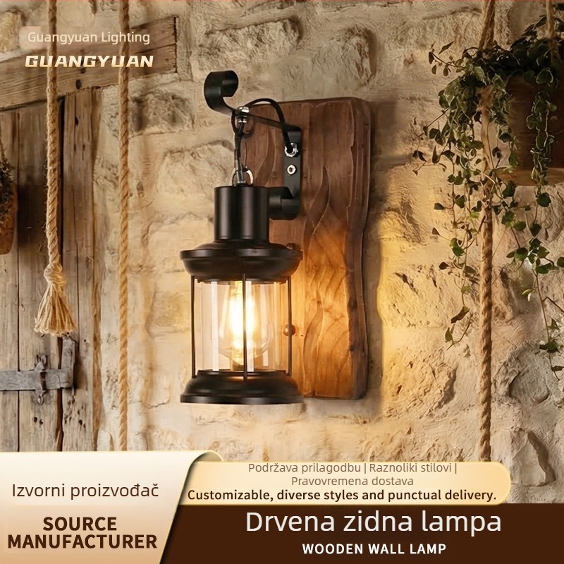 LED vintage zidna svjetiljka za restorane i barove, američki industrijski stil, drveni unutarnji zidni izvor svjetla za hodnike