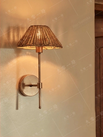 Ratan zidna lampa japanskog stila Wabi-Sabi, retro američka noćna lampa za hodnik, čajna soba i blagovaona, atmosfera