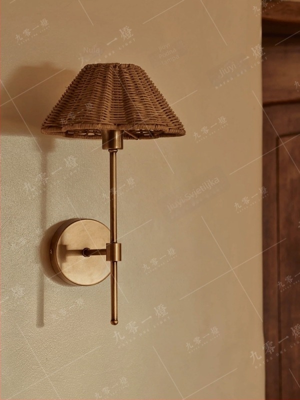 Ratan zidna lampa japanskog stila Wabi-Sabi, retro američka noćna lampa za hodnik, čajna soba i blagovaona, atmosfera