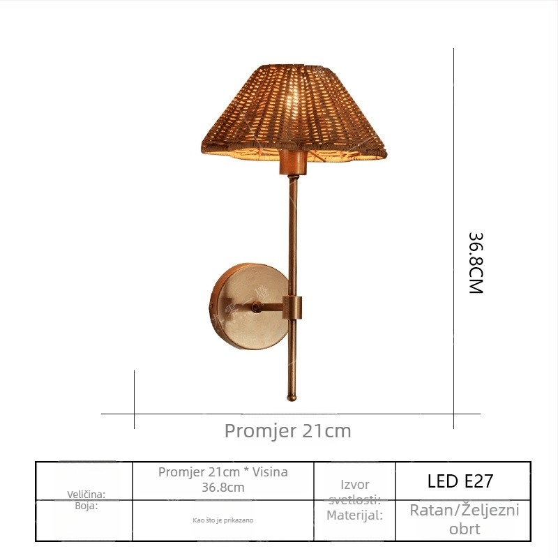 Ratan zidna lampa japanskog stila Wabi-Sabi, retro američka noćna lampa za hodnik, čajna soba i blagovaona, atmosfera