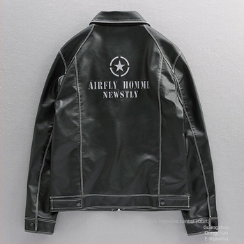 Muška kožna jakna slim fit s PU izvezenim detaljima, Harley-inspiriran američki bikerski stil, crna