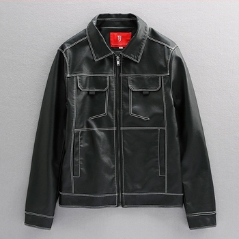 Muška kožna jakna slim fit s PU izvezenim detaljima, Harley-inspiriran američki bikerski stil, crna