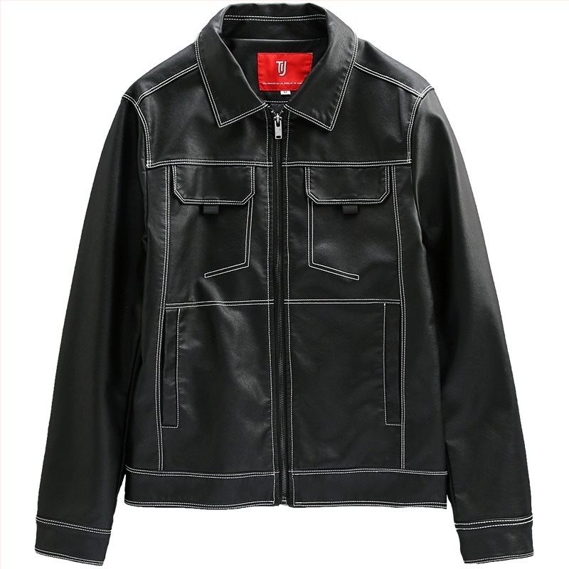 Muška kožna jakna slim fit s PU izvezenim detaljima, Harley-inspiriran američki bikerski stil, crna