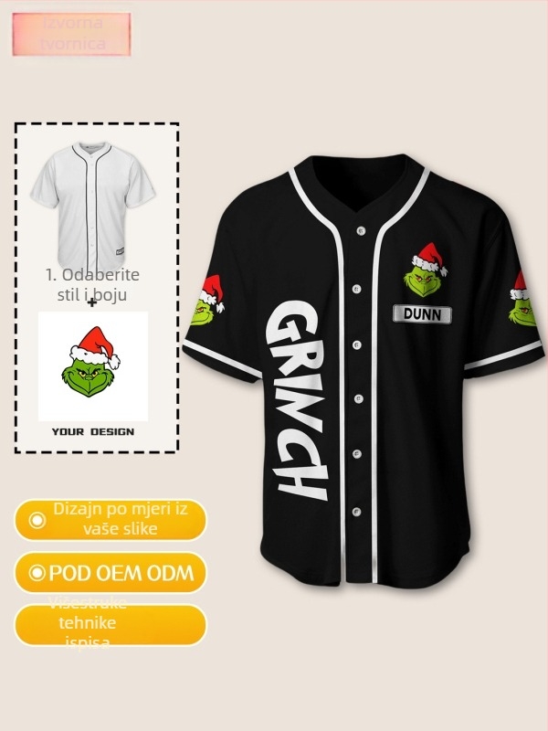Muški prilagođeni baseball kardigan s 3D all-over printom, kratkim rukavima, casual i svestrani jakna – dizajn po vašoj slici