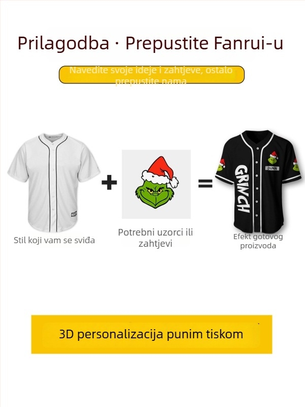 Muški prilagođeni baseball kardigan s 3D all-over printom, kratkim rukavima, casual i svestrani jakna – dizajn po vašoj slici