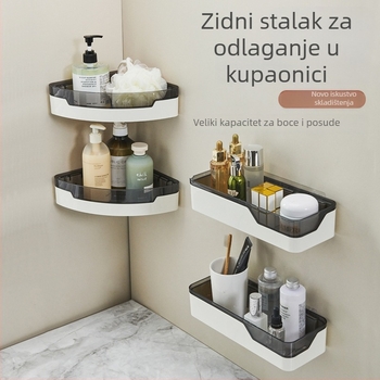 Plastični zidni regal za kupaonicu, bez bušenja, štedljiv prostor za umivaonik i WC