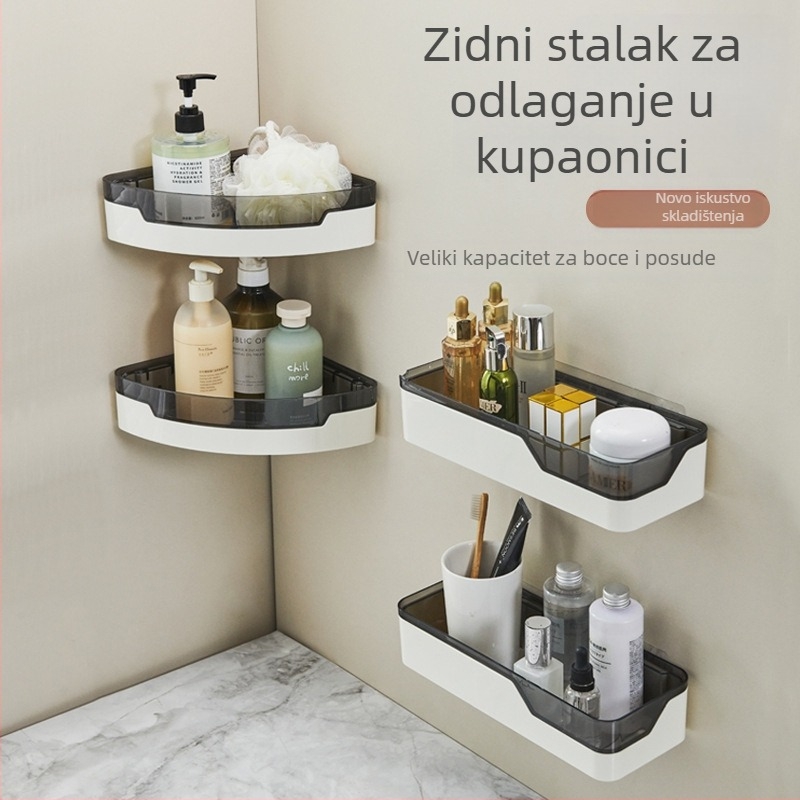 Plastični zidni regal za kupaonicu, bez bušenja, štedljiv prostor za umivaonik i WC