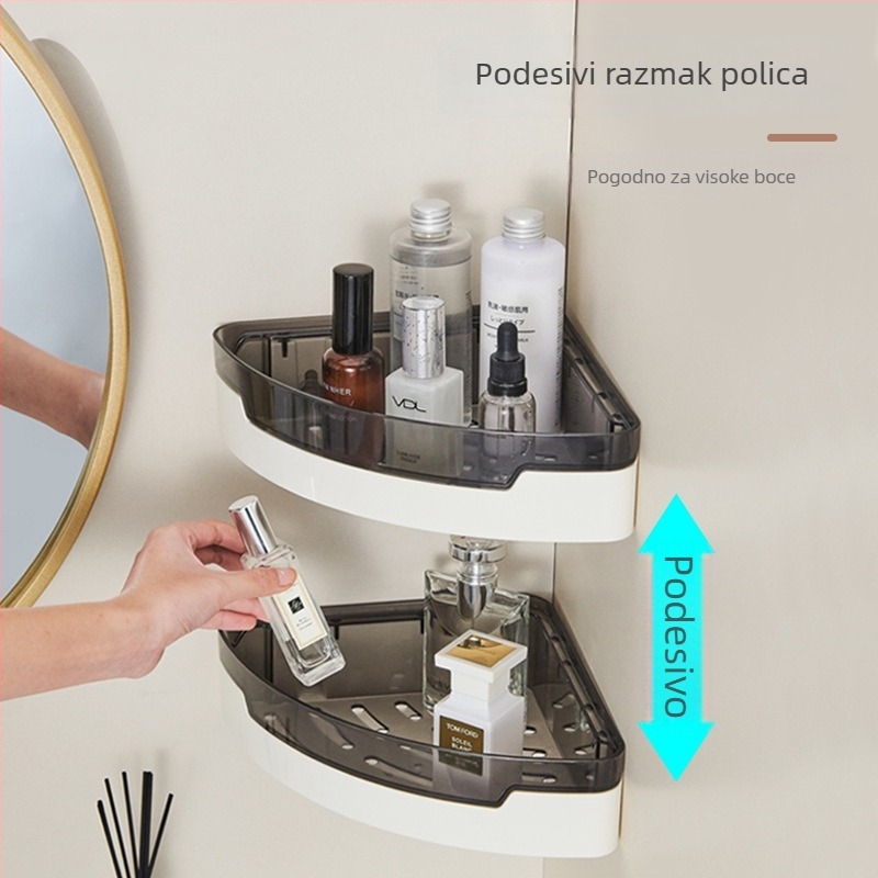 Plastični zidni regal za kupaonicu, bez bušenja, štedljiv prostor za umivaonik i WC