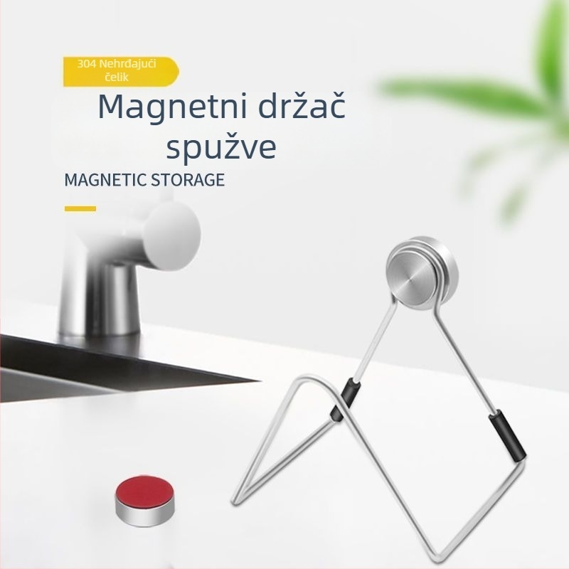 Držač spužve od 304 nehrđajućeg čelika, kuhinja, zidni bez bušenja, magnetski odvodnik i držač krpe