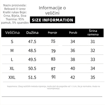 Ženski pamukasti T‑shirt s V‑izrezom, kratkim rukavima, uskim krojem i bočnim naborima