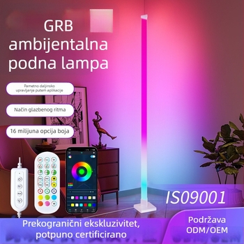 Trokutasta podna lampa s RGB LED trakom za ambijentalno osvjetljenje, kutna lampa s Bluetooth senzorom zvuka, za gaming sobu i bar