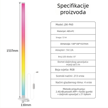 Trokutasta podna lampa s RGB LED trakom za ambijentalno osvjetljenje, kutna lampa s Bluetooth senzorom zvuka, za gaming sobu i bar