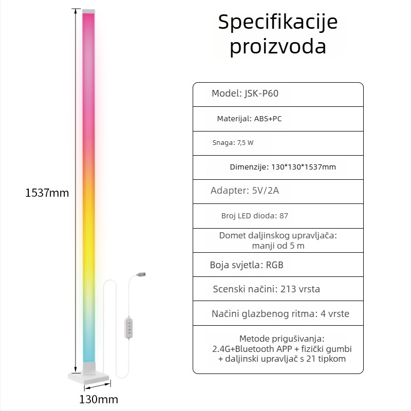 Trokutasta podna lampa s RGB LED trakom za ambijentalno osvjetljenje, kutna lampa s Bluetooth senzorom zvuka, za gaming sobu i bar