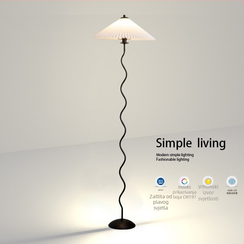 Podna lampa s plisiranim sjenilom, retro nordičkog stila, za dnevni boravak ili spavaću sobu