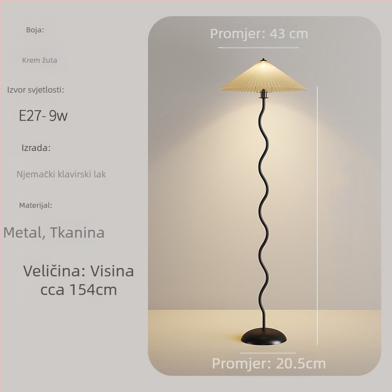Podna lampa s plisiranim sjenilom, retro nordičkog stila, za dnevni boravak ili spavaću sobu