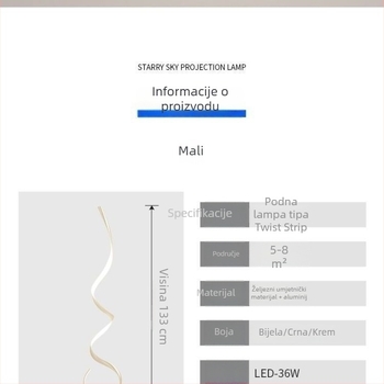 Podna lampa s minimalističkim skandinavskim dizajnom za dnevni boravak, uz kauč, u kutu zida, rasvjeta s punim spektrom i valovitu atmosferu