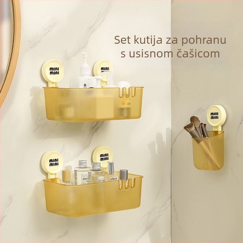 Zidni organizator kupaonice s usisnom čašom, bez bušenja, košarica za odlaganje