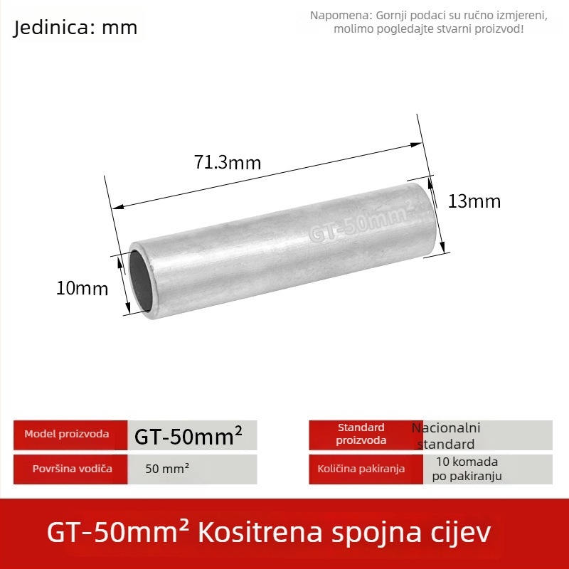 GT-50 mm kvadratni prirodni cínirani bakreni spojni cijev s bakrenim nosom za žice i kablove