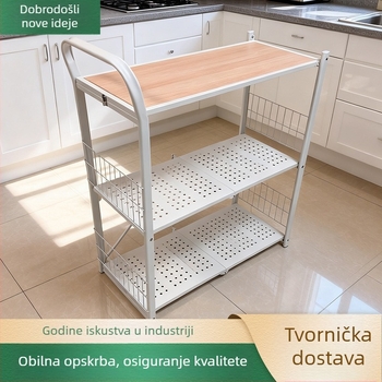 Kuhinjska sklopiva metalna polica za skladištenje, višeslojna, samostojeća na kotačićima