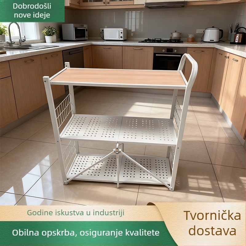 Kuhinjska sklopiva metalna polica za skladištenje, višeslojna, samostojeća na kotačićima