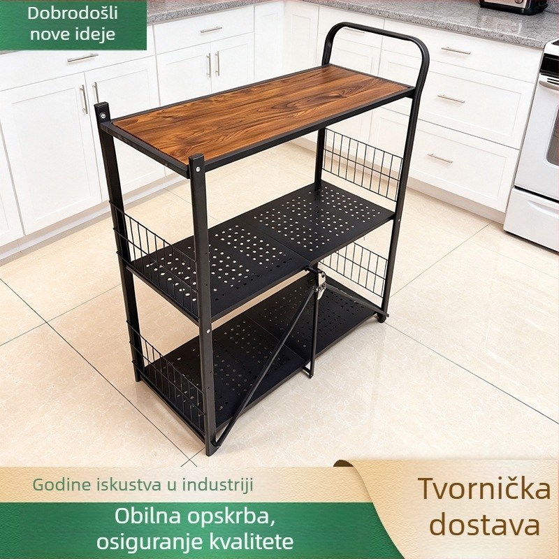 Kuhinjska sklopiva metalna polica za skladištenje, višeslojna, samostojeća na kotačićima