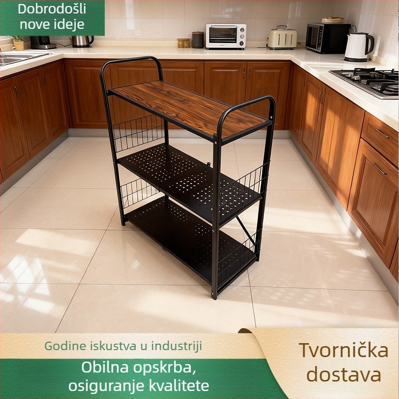 Kuhinjska sklopiva metalna polica za skladištenje, višeslojna, samostojeća na kotačićima