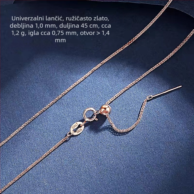 Ogrlica od srebra 925, lanac tipa Chopard, ogrlica za klavikulu, privjesak s DIY malom otvorom, lanac s perlama i biserima