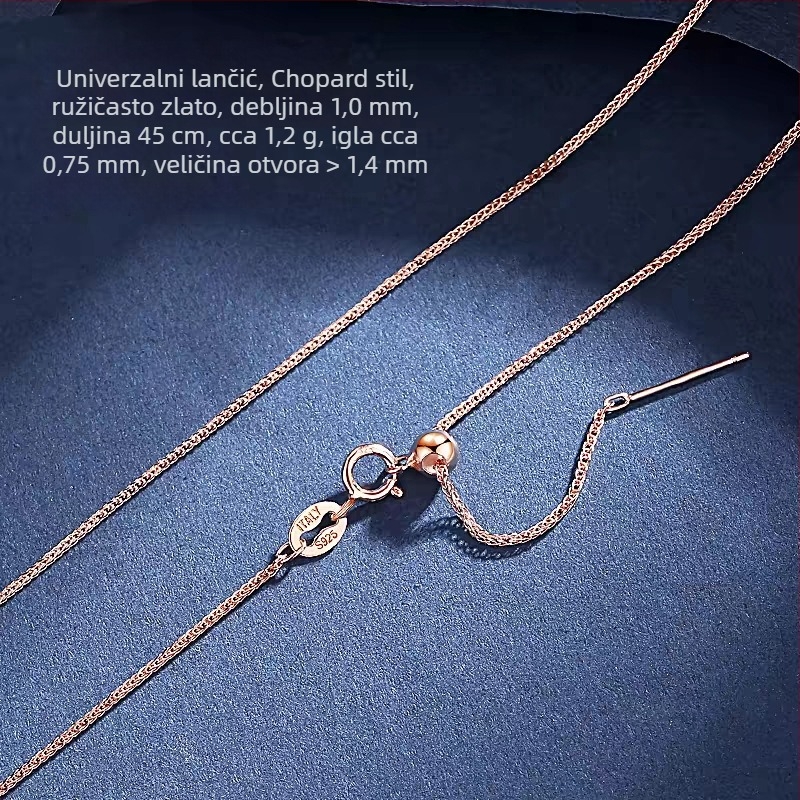 Ogrlica od srebra 925, lanac tipa Chopard, ogrlica za klavikulu, privjesak s DIY malom otvorom, lanac s perlama i biserima