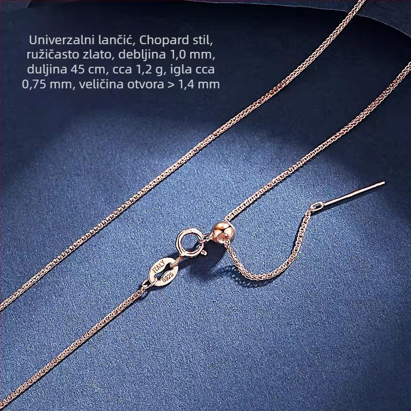 Ogrlica od srebra 925, lanac tipa Chopard, ogrlica za klavikulu, privjesak s DIY malom otvorom, lanac s perlama i biserima
