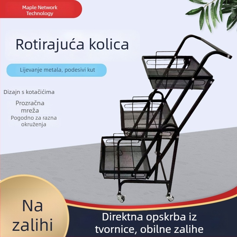 3-etažno podno okretno skladišno kolica, sklopivo za kuhinju, kupaonicu i šminku