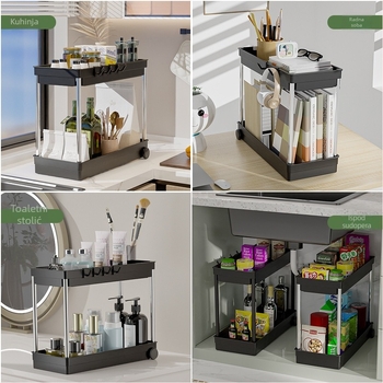 Dvoslojni organizator za sudoper s velikim kapacitetom, bez bušenja, za kuhinju i kupaonu