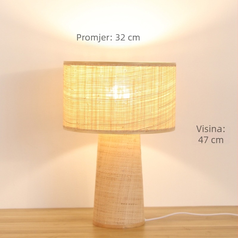 Stolna lampa od raffije u stilu Wabi-Sabi, s bambusovom bazom, LED za dnevni boravak i spavaću sobu