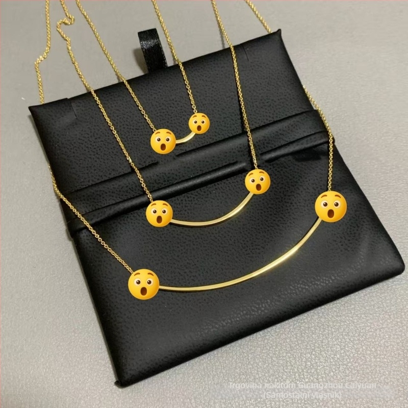 Srebro 925, visoka verzija, privjesak sa osmijehom, posrebren 18K zlatom i dijamantima, mini dizajn, lanac ključne kosti u stilu bambusa, duljina 41–50 cm, unisex