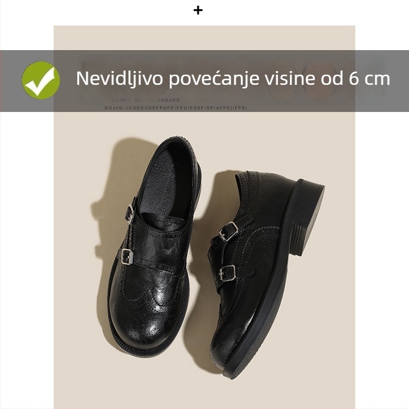 Ženske loafers u retro stilu, skrivena 6 cm peta, brogirani dizajn, slip-on, fleec podstava, cipele britanskog stila od kože