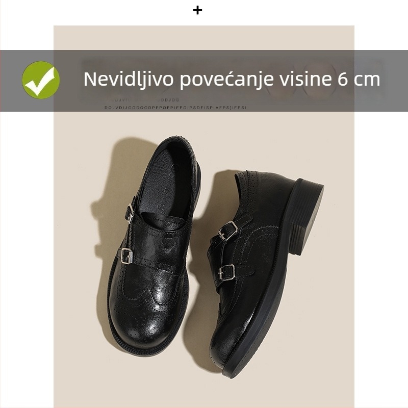 Ženske loafers u retro stilu, skrivena 6 cm peta, brogirani dizajn, slip-on, fleec podstava, cipele britanskog stila od kože
