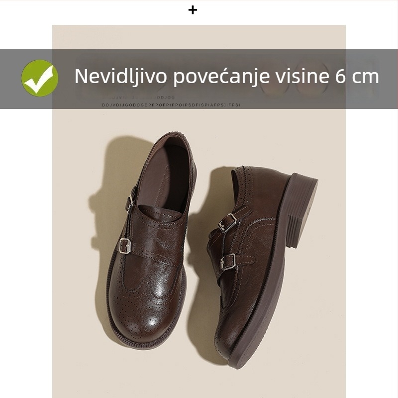 Ženske loafers u retro stilu, skrivena 6 cm peta, brogirani dizajn, slip-on, fleec podstava, cipele britanskog stila od kože