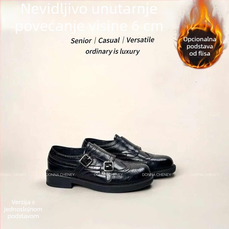 Ženske loafers u retro stilu, skrivena 6 cm peta, brogirani dizajn, slip-on, fleec podstava, cipele britanskog stila od kože
