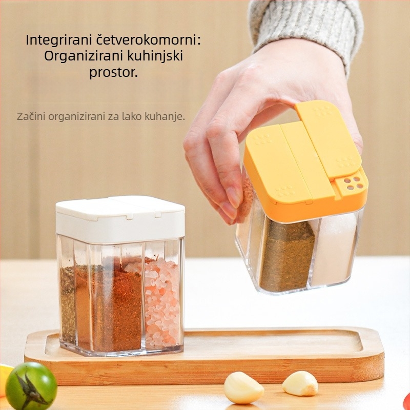 četverokomorna integrirana posuda za začine s otporom na vlagu, klizni poklop, kuhinjska posuda za kućnu upotrebu