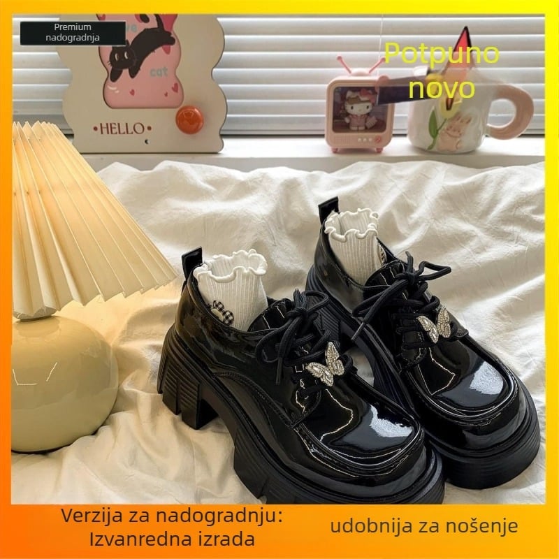Ženske loaferice u britskom stilu, vintage, model za jesen-zimu 2025, debelim potplatom i masivnim visokim potpeticama, vezice, kožne cipele