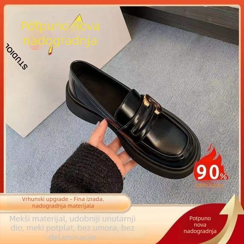 Ženske loaferice japanskog stila, crne kožne cipele s debelim đonom, sjajna završnica, svestran stil, britanski stil