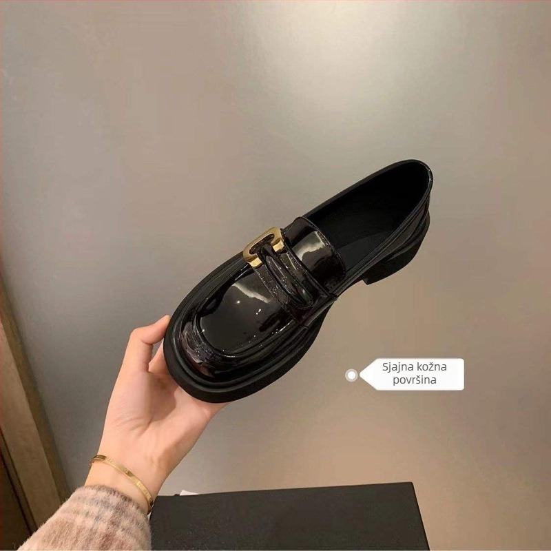 Ženske loaferice japanskog stila, crne kožne cipele s debelim đonom, sjajna završnica, svestran stil, britanski stil