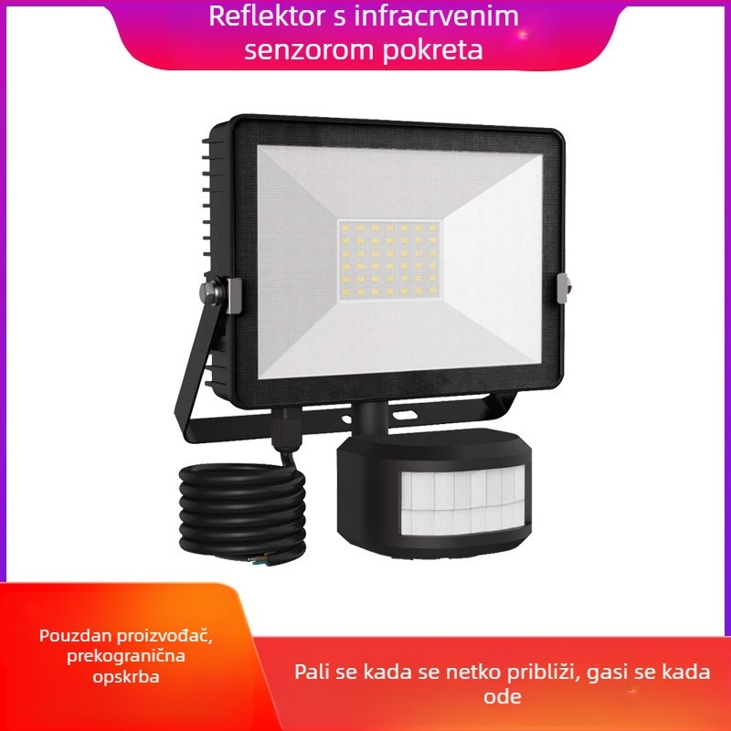 PIR senzor za pokretanje LED reflektor za vanjsku rasvjetu, grafensko toplinsko kućište, zidna lampa za dvorište, IP66, 30W, 3000 lm, CRI 80, 120° snop, 42 LED