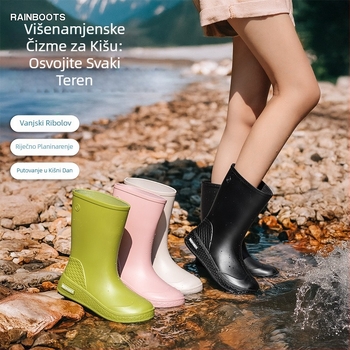 Ženske kišne čizme srednje visine, vodootporne, protuklizne, moderne za studentice i odrasle