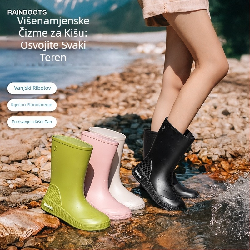 Ženske kišne čizme srednje visine, vodootporne, protuklizne, moderne za studentice i odrasle