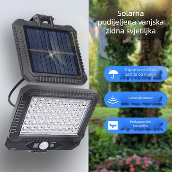 Vodootporni LED reflektor za krajolik i vrt s senzorom pokreta i upravljanjem svjetla, solarno napajanje, dvodijelno vanjsko zidno LED svjetlo