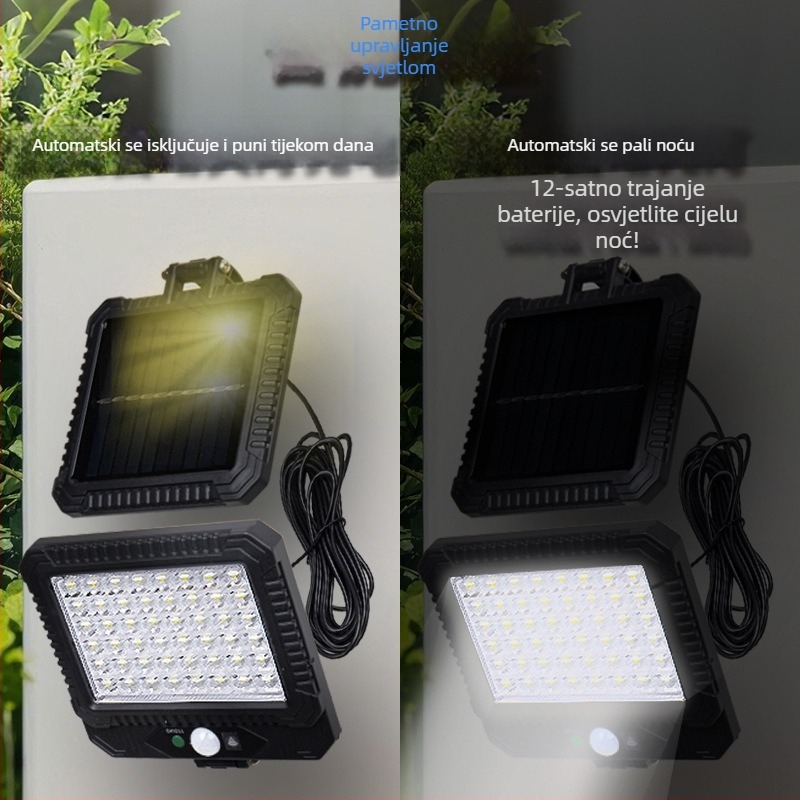Vodootporni LED reflektor za krajolik i vrt s senzorom pokreta i upravljanjem svjetla, solarno napajanje, dvodijelno vanjsko zidno LED svjetlo